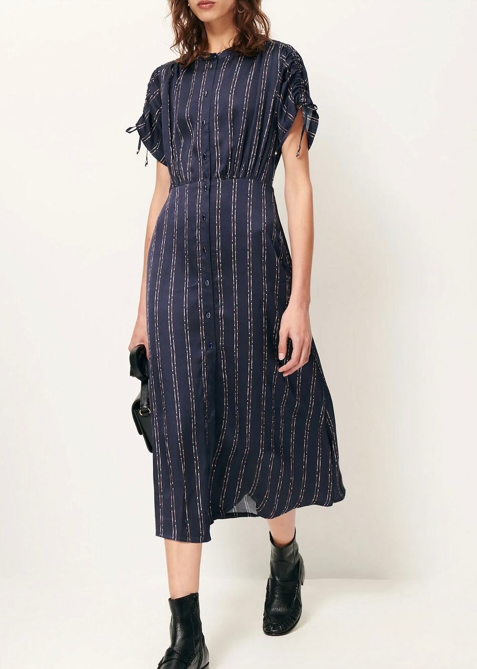 Sessùn Nolong Midi Dress Navy Plumikat Striped Button Front Size S